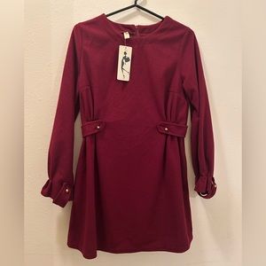(M) Vintage Korean Red Fleece Long Sleeve Dress